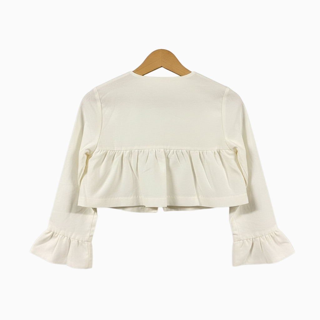 Mayoral cardigan corto bambina panna con balza - Abbigliamento bambini firmato | CDifferent Outlet