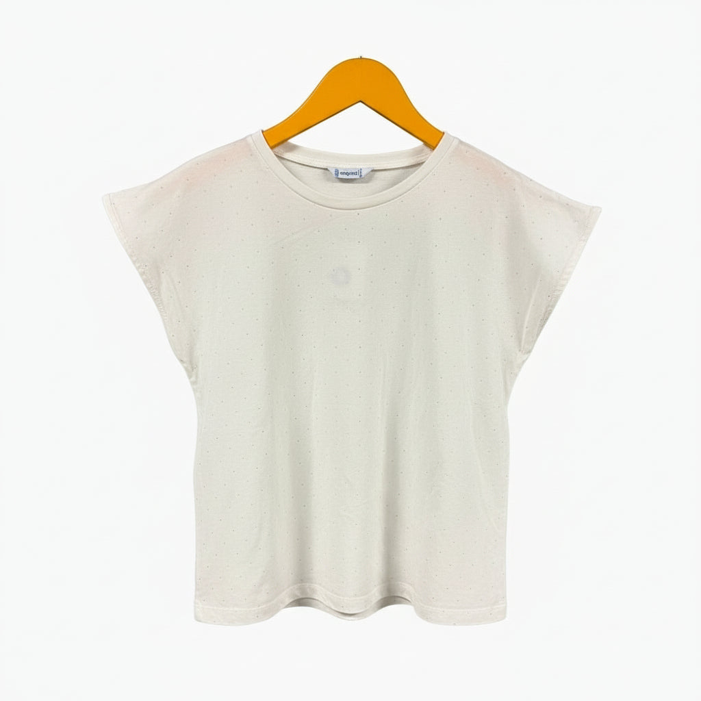 Mayoral t-shirt bambina panna con maniche ad aletta
