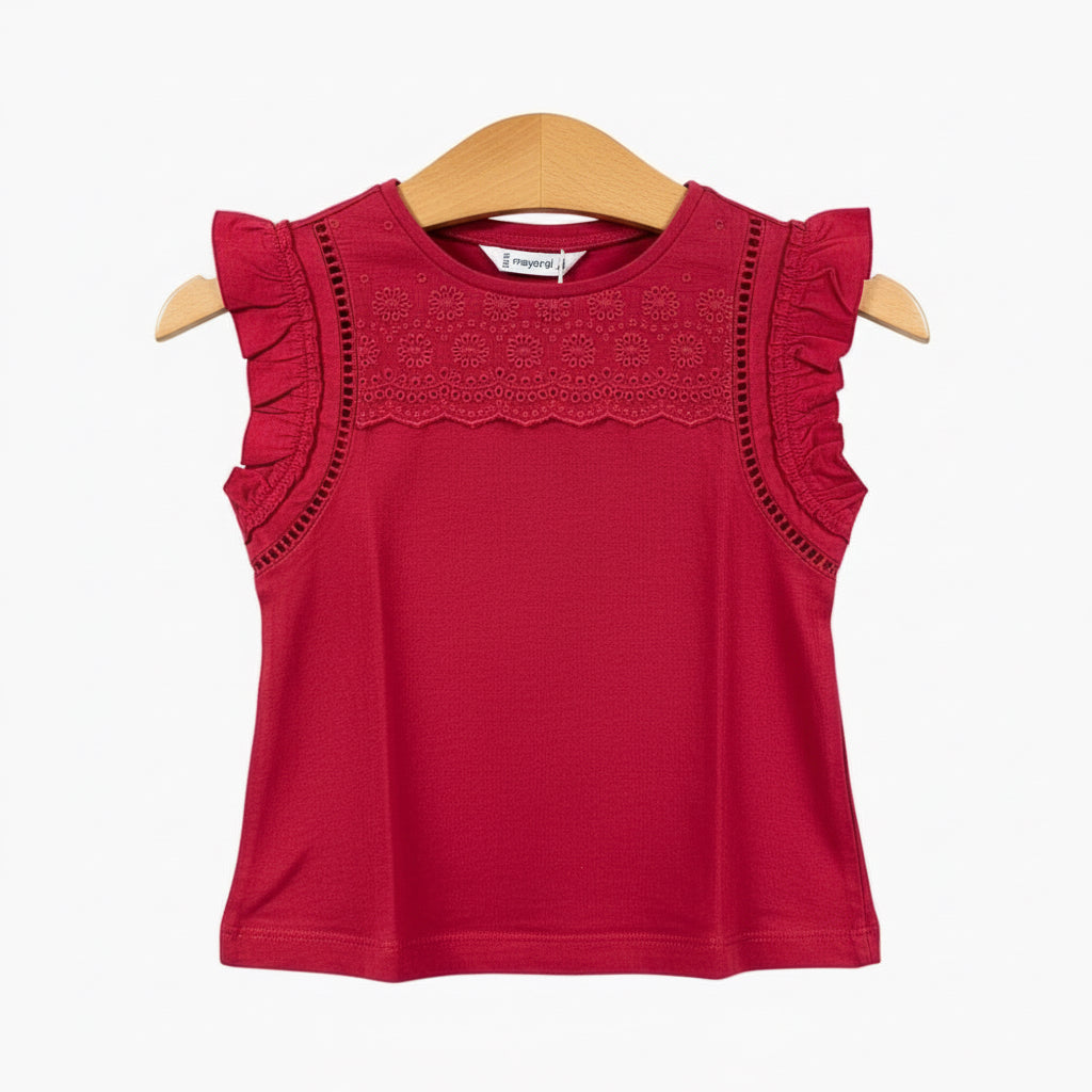 Mayoral t-shirt bambina bordeaux maniche a voulant - Abbigliamento bambini firmato | CDifferent Outlet