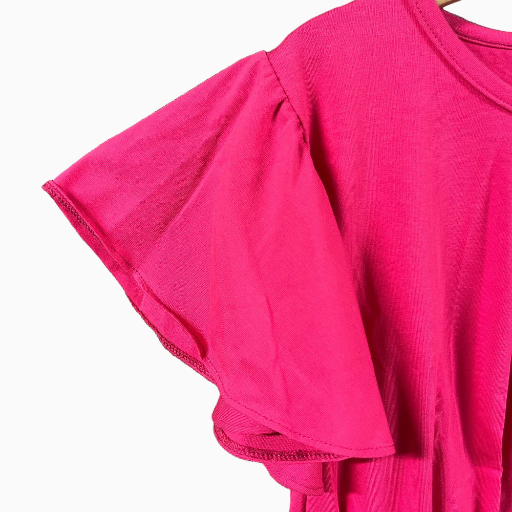 People crop top fucsia con maniche a volant e vita elasticizzata bambina
