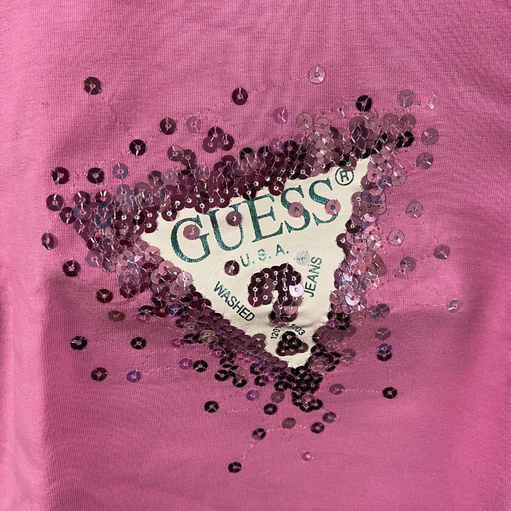 Guess t-shirt manica corta con pailettes neonata rosa
