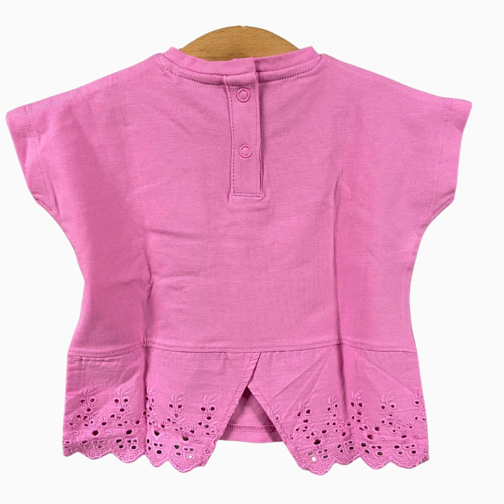 Guess t-shirt manica corta con pailettes neonata rosa