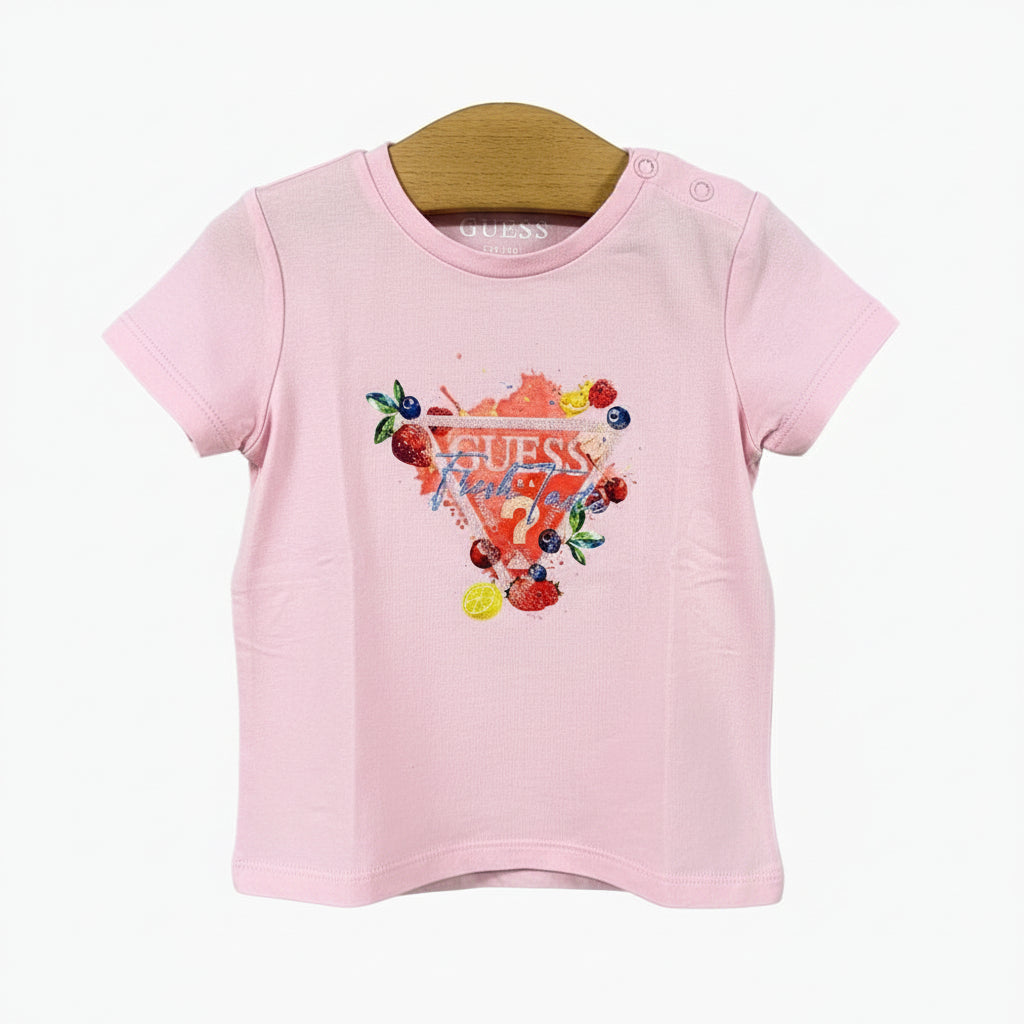 Guess t-shirt manica corta neonata rosa con frutta