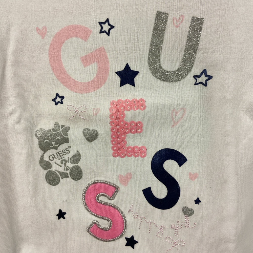 Guess t-shirt manica corta neonata bianca con orsetto