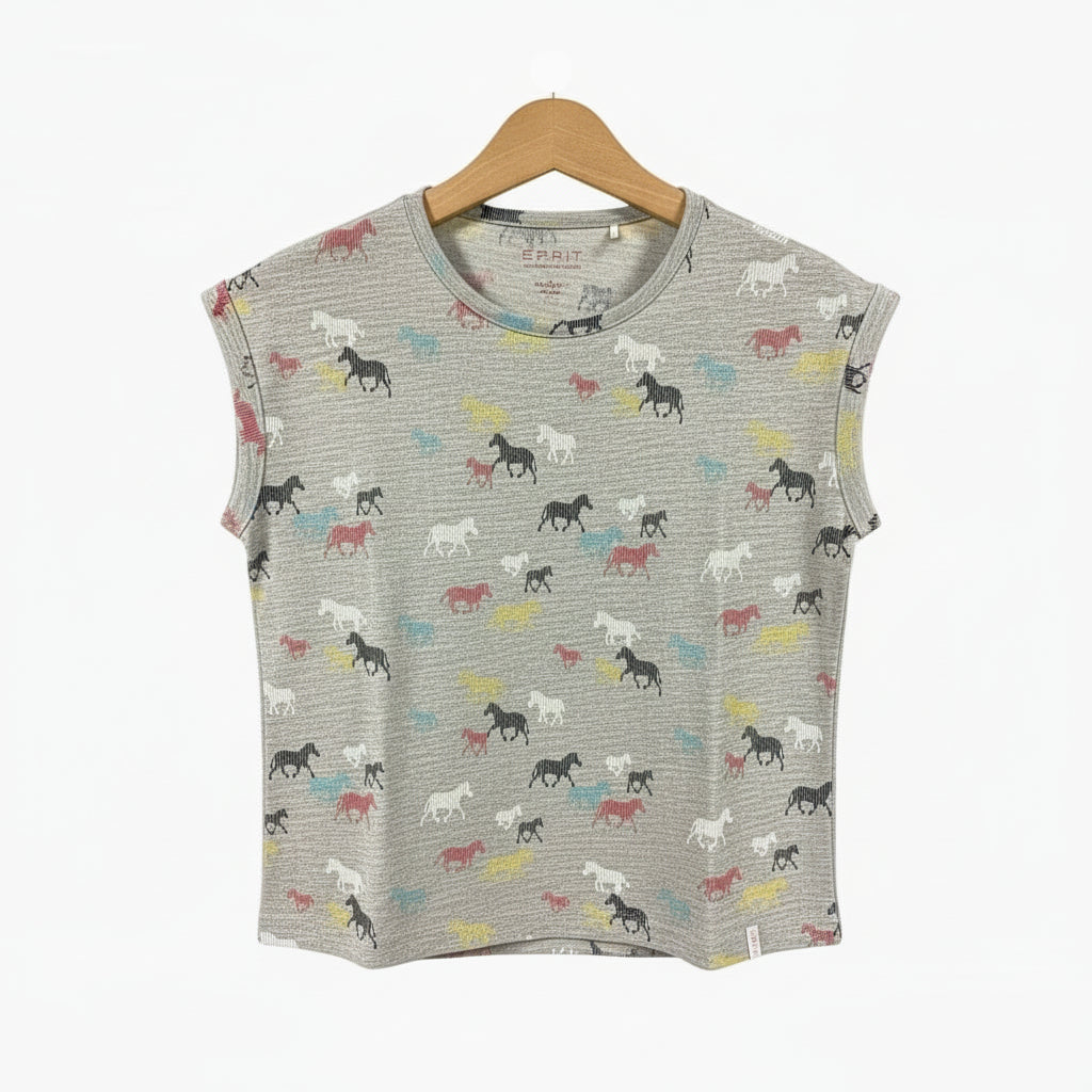 Esprit t-shirt manica corta bambina grigia con stampa cavalli