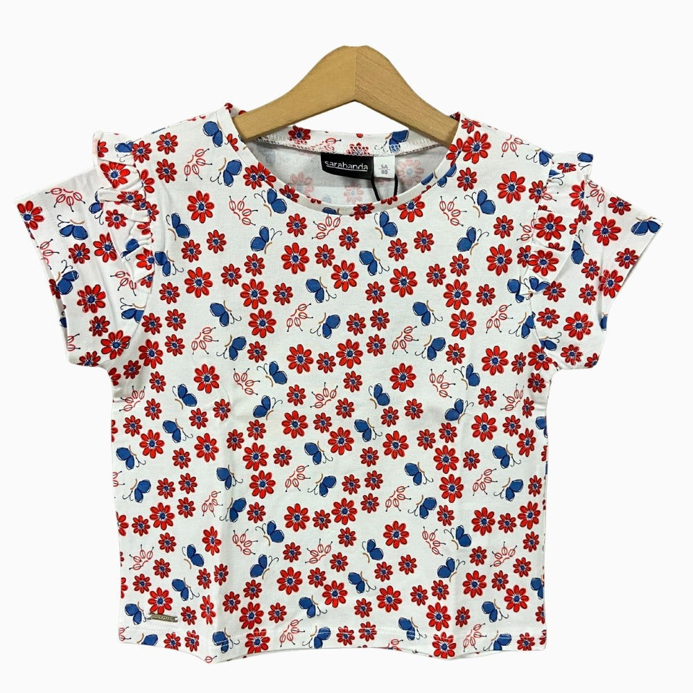 Sarabanda t-shirt manica corta bambina fiori e farfalle - Abbigliamento bambini firmato | CDifferent Outlet