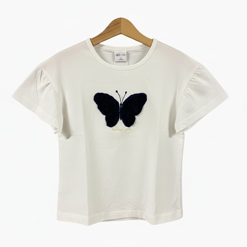 Ativo t-shirt manica corta bambina bianca con farfalla - Abbigliamento bambini firmato | CDifferent Outlet