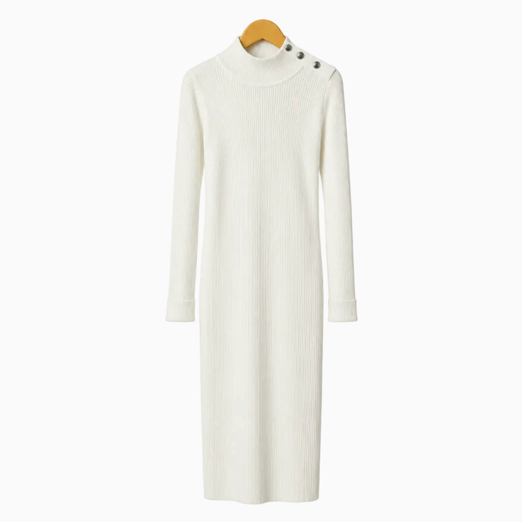 Y-Clù abito lungo in maglia bianco latte con collo alto e bottoni bambina | CDifferent Outlet