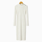 Y-Clù abito lungo in maglia bianco latte con collo alto e bottoni bambina | CDifferent Outlet