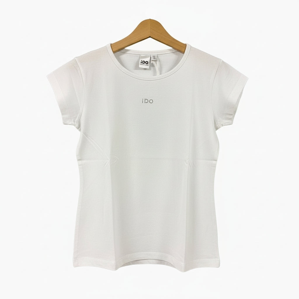 I Do t-shirt manica corta bambina bianca con strass