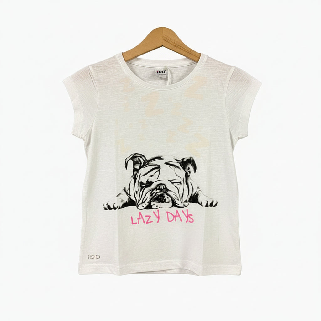 I Do t-shirt manica corta bambina bianca con cane