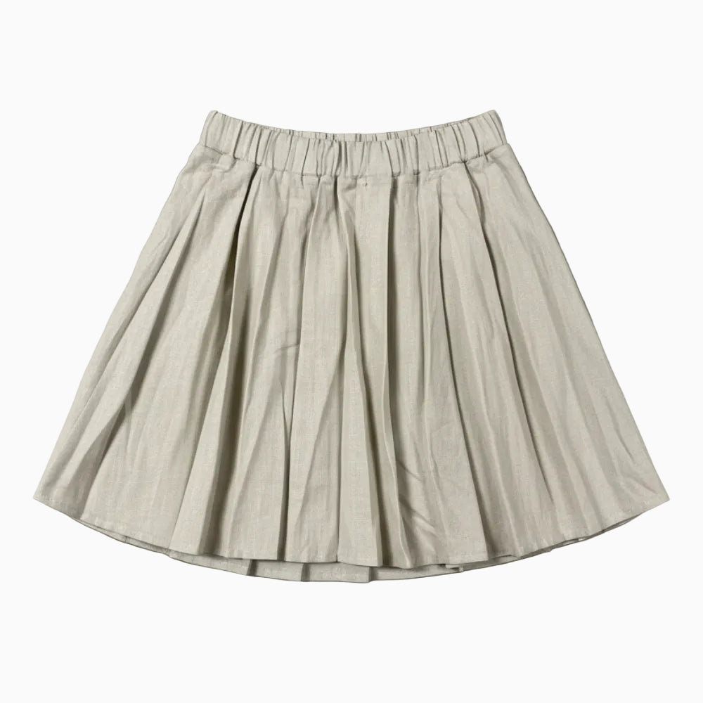 People gonna in lino con volant bianca e beige bambina