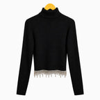 To Be Too maglia nera a collo alto con frange di strass bambina