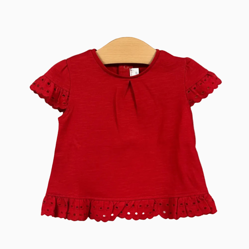 Mayoral t-shirt manica corta neonata con pizzo sangallo rossa