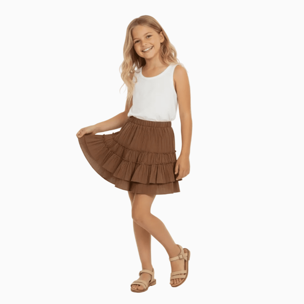 T-Love gonna a balze marrone bambina - Abbigliamento bambini firmato | CDifferent Outlet