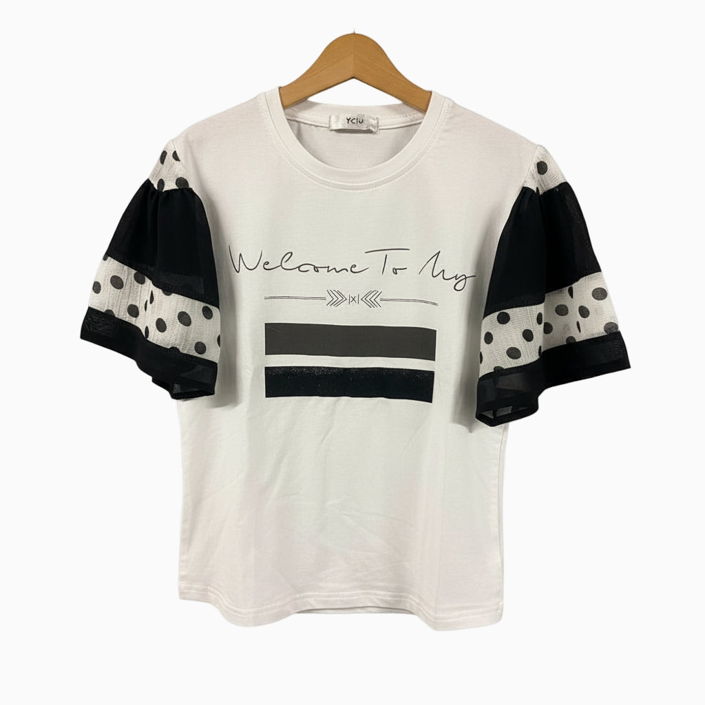 Y-Clù t-shirt manica corta in tulle bambina bianca e blu