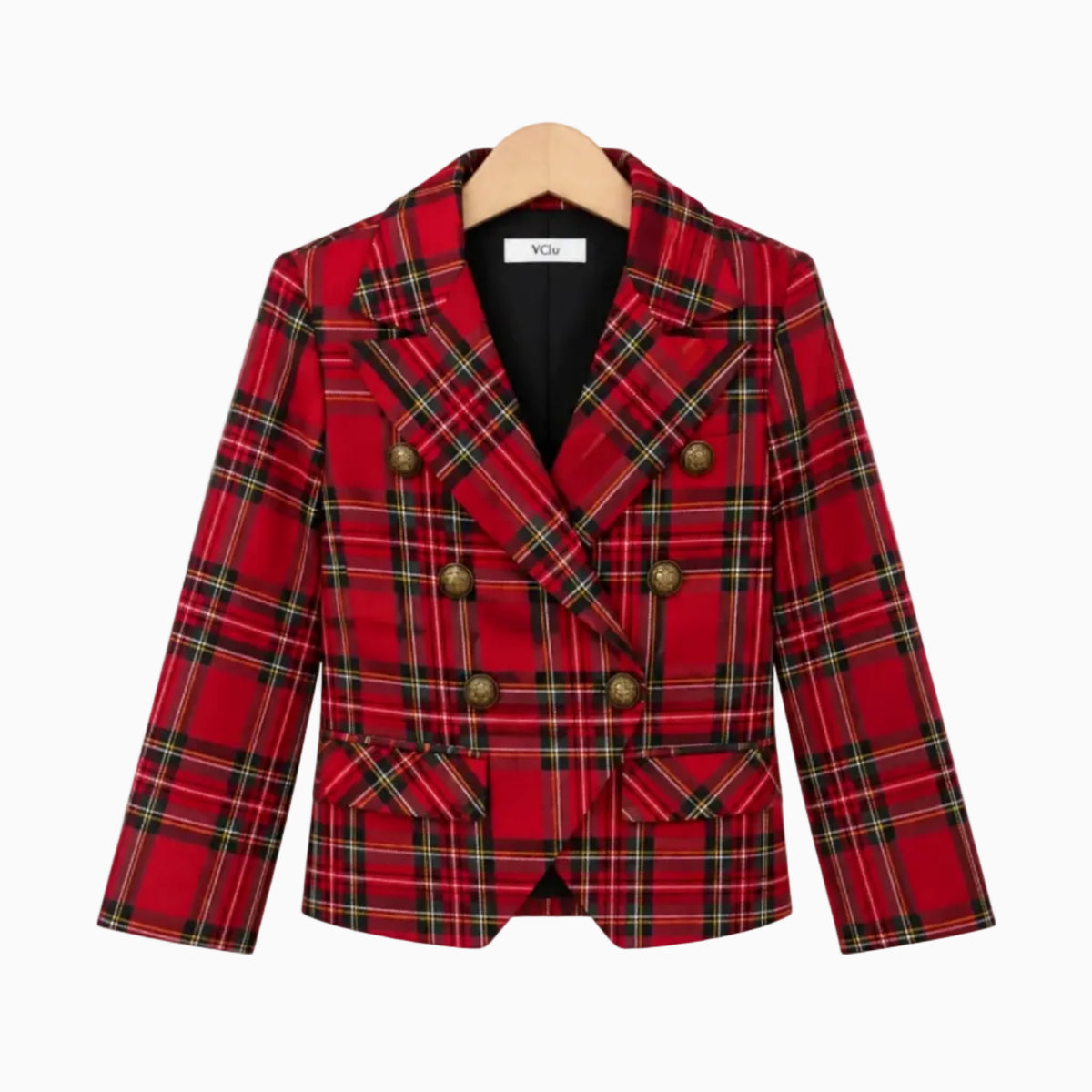 Giacca doppiopetto tartan rosso e nero bambina con bottoni dorati