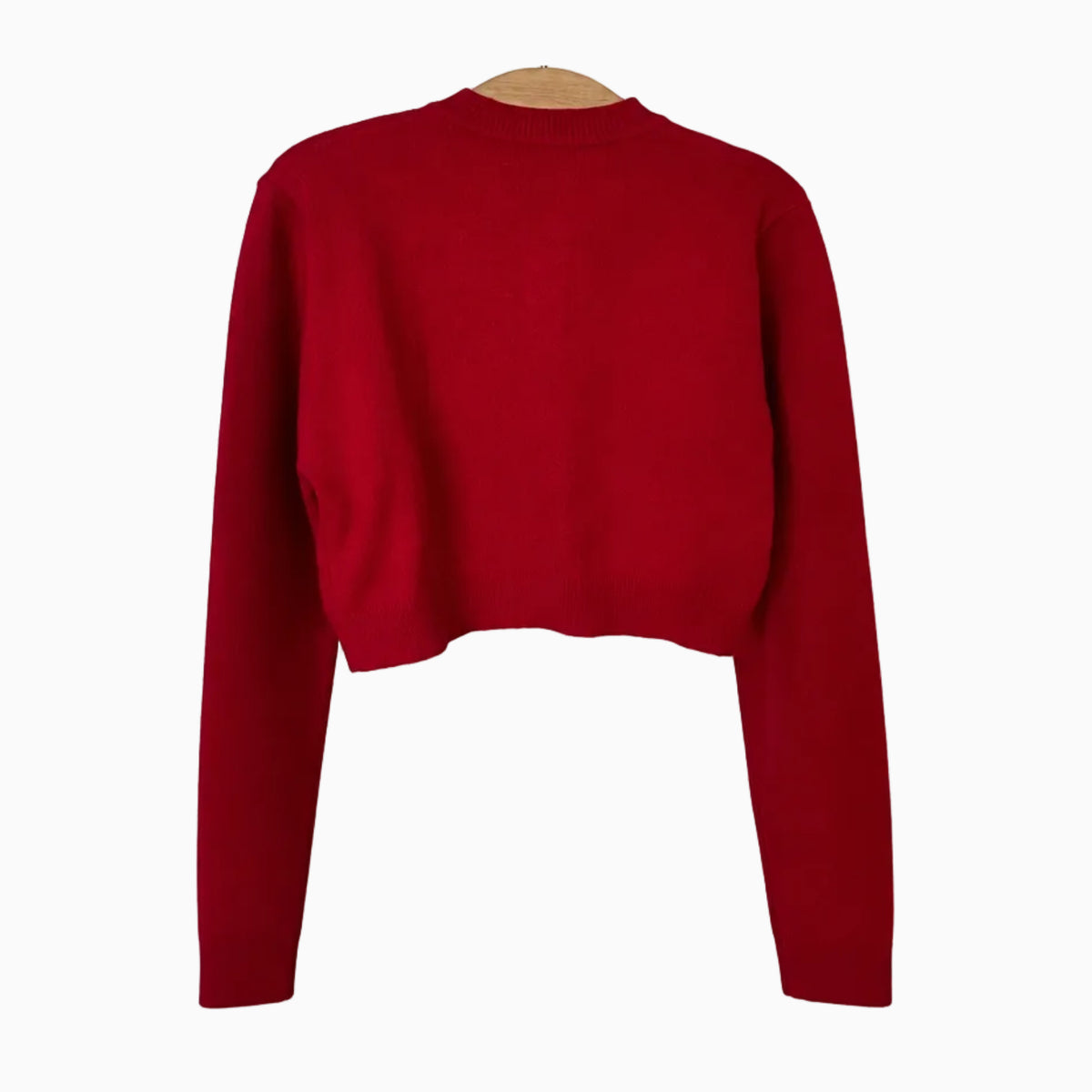 Schiena cardigan rosso bambina taglio boxy maniche lunghe maglia liscia