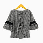 T-Love blusa a quadretti con balze, ricamo sangallo e dettaglio rouches posteriore bambina - Abbigliamento bambini firmato | CDifferent Outlet