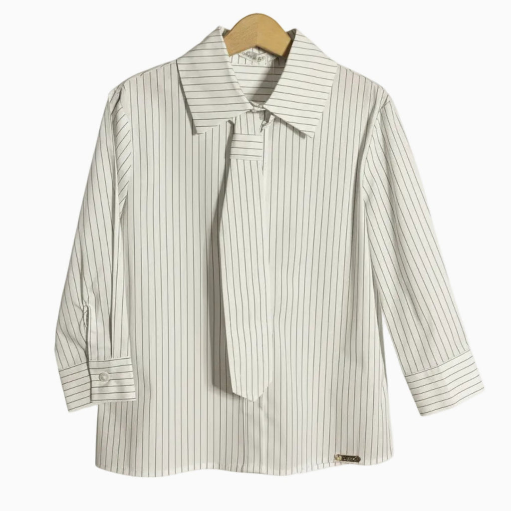 Alice Pi camicia avorio rigata nera con cravatta bambina