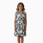 Please vestito bambina bianco e nero lino - Abbigliamento bambini firmato | CDifferent Outlet