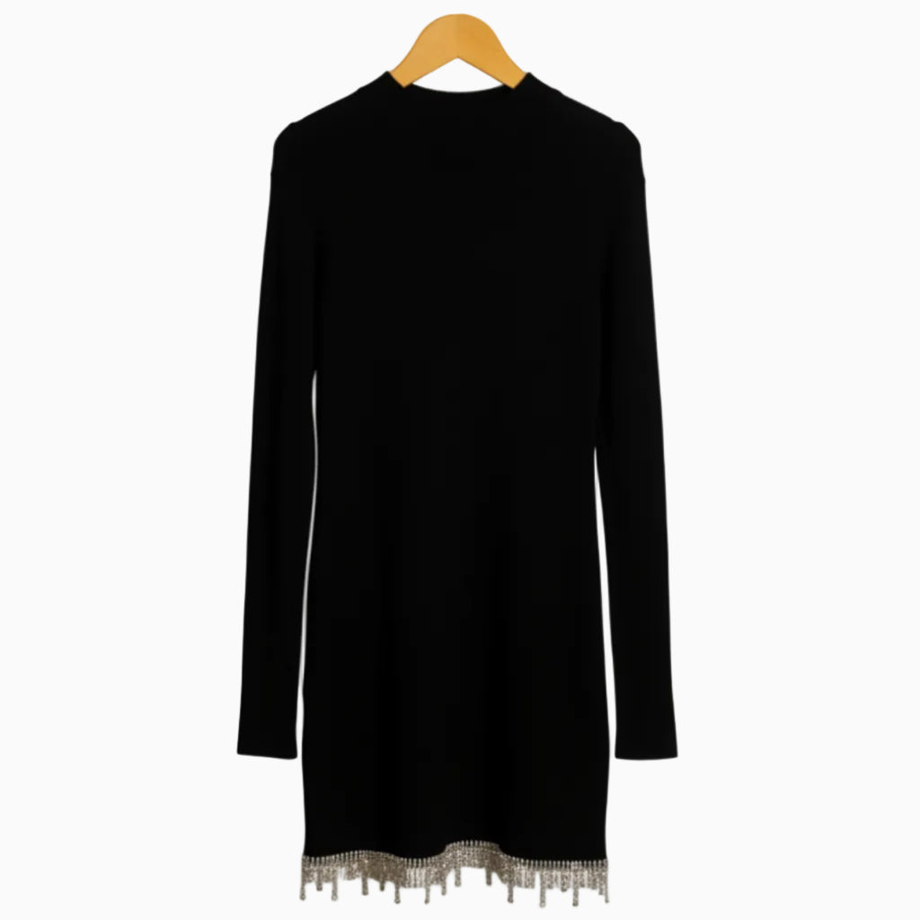 To Be Too Abito in Maglia Nero con Frange di Strass bambina