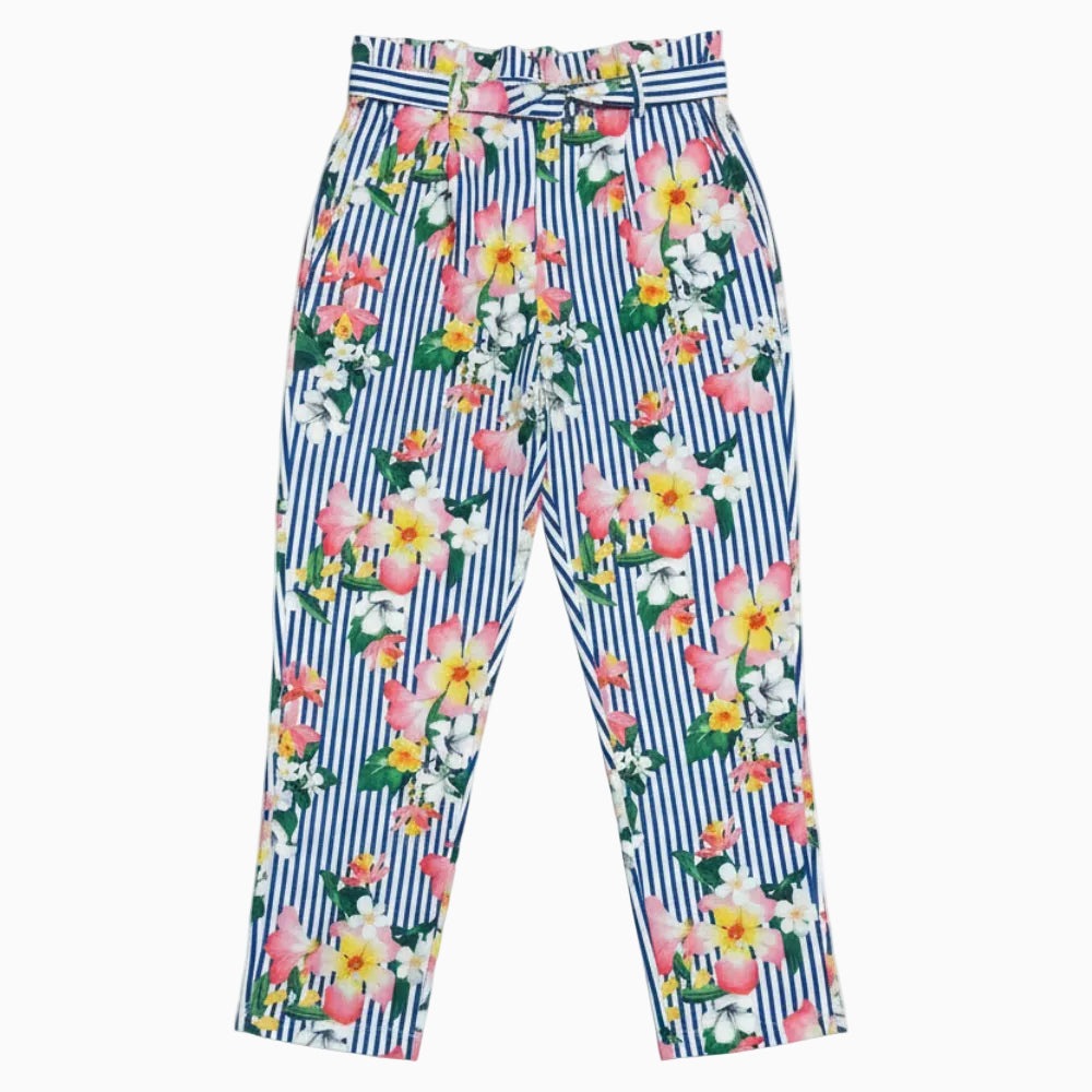 Mayoral pantalone bambina rigato fiori - Abbigliamento bambini firmato | CDifferent Outlet