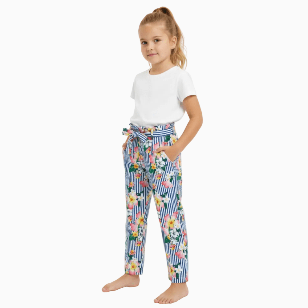 Mayoral pantalone bambina rigato fiori - Abbigliamento bambini firmato | CDifferent Outlet