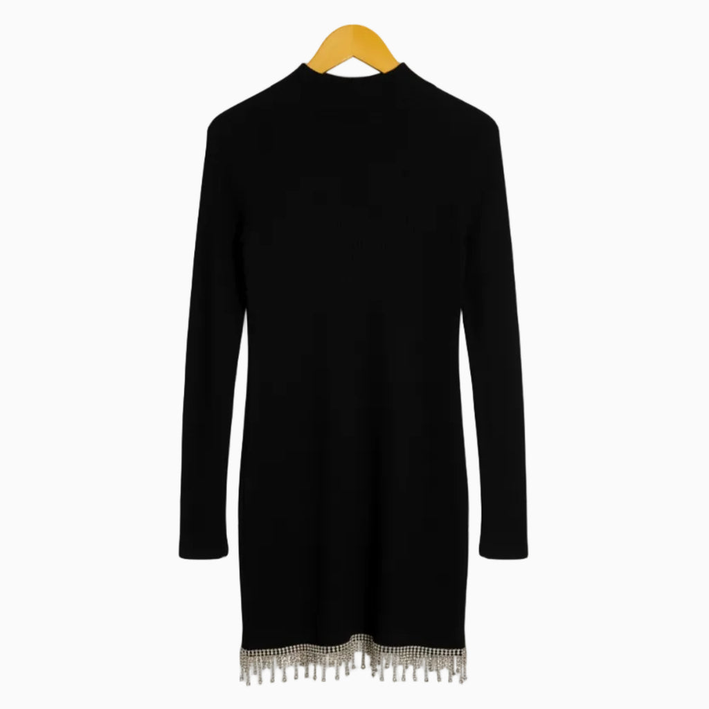 To Be Too Abito in Maglia Nero con Frange di Strass bambina