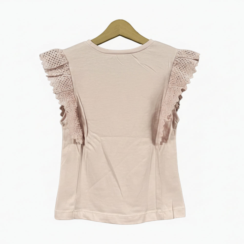 Mayoral t-shirt rosa pastello con manica ad aletta in pizzo bambina