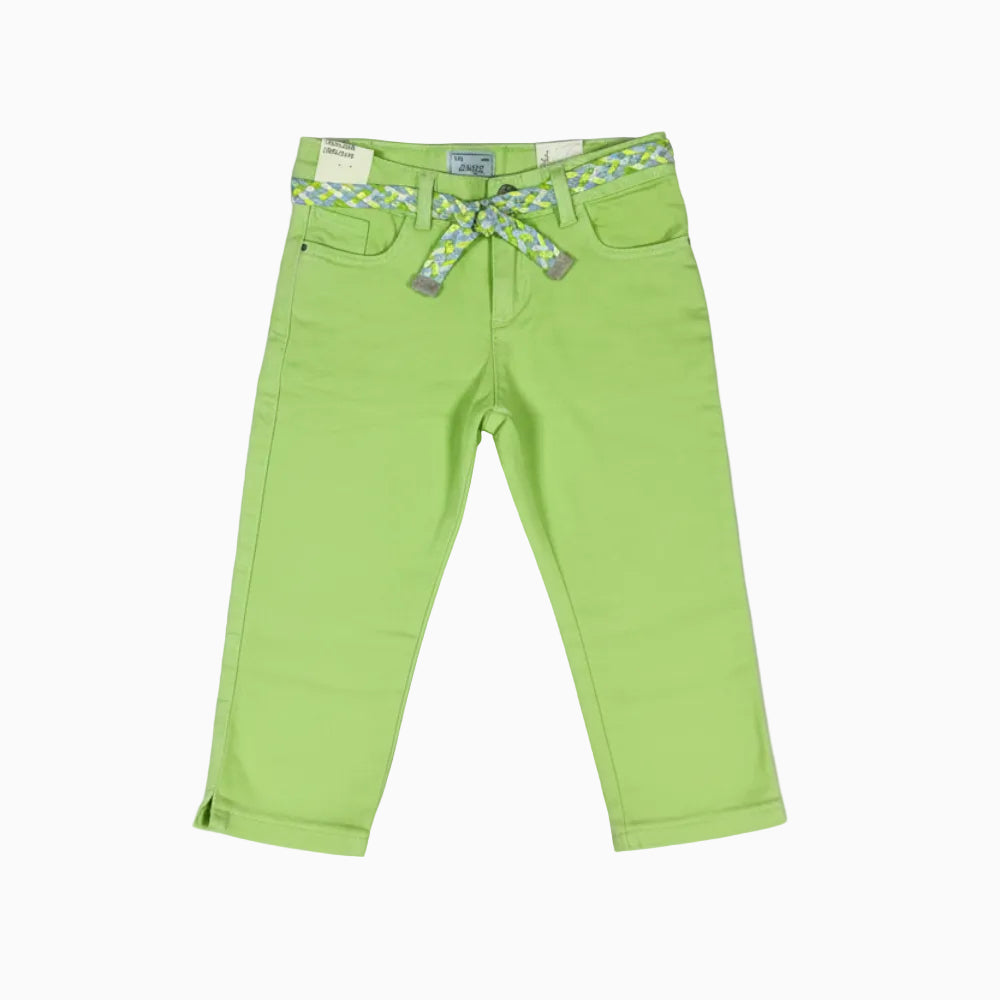 Mayoral pantalone pinocchietto bambina verde con cintura a treccia - Abbigliamento bambini firmato | CDifferent Outlet