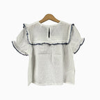 Mayoral blusa in plumetis con ricamo floreale blu e pizzo bambina - Abbigliamento bambini firmato | CDifferent Outlet