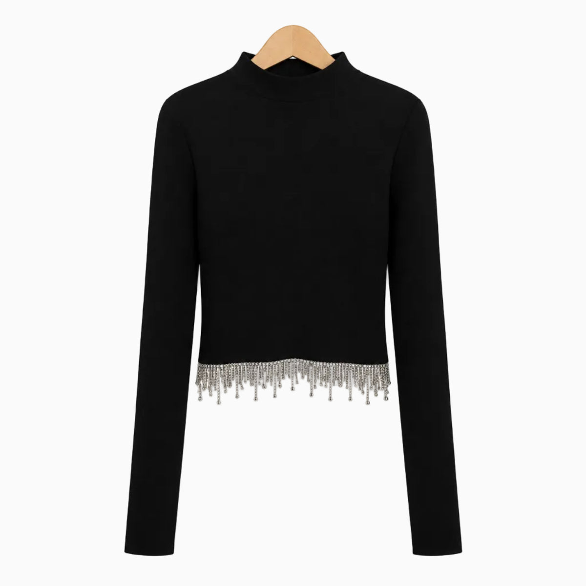 To Be Too maglia nera a collo alto con frange di strass bambina | CDifferent Outlet