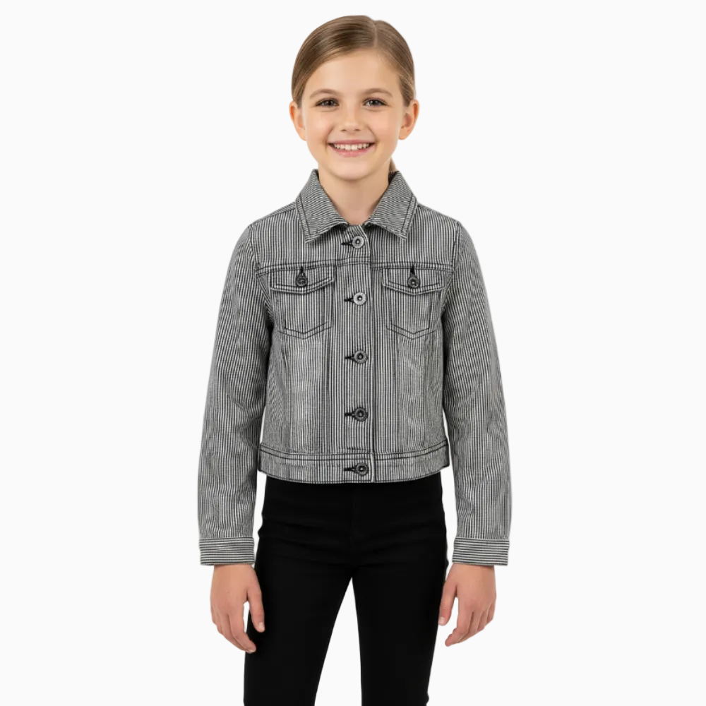 Garcia giacca in jeans bambina a righe bianche e blu - Abbigliamento bambini firmato | CDifferent Outlet