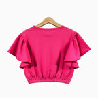 People crop top fucsia con maniche a volant e vita elasticizzata bambina - Abbigliamento bambini firmato | CDifferent Outlet