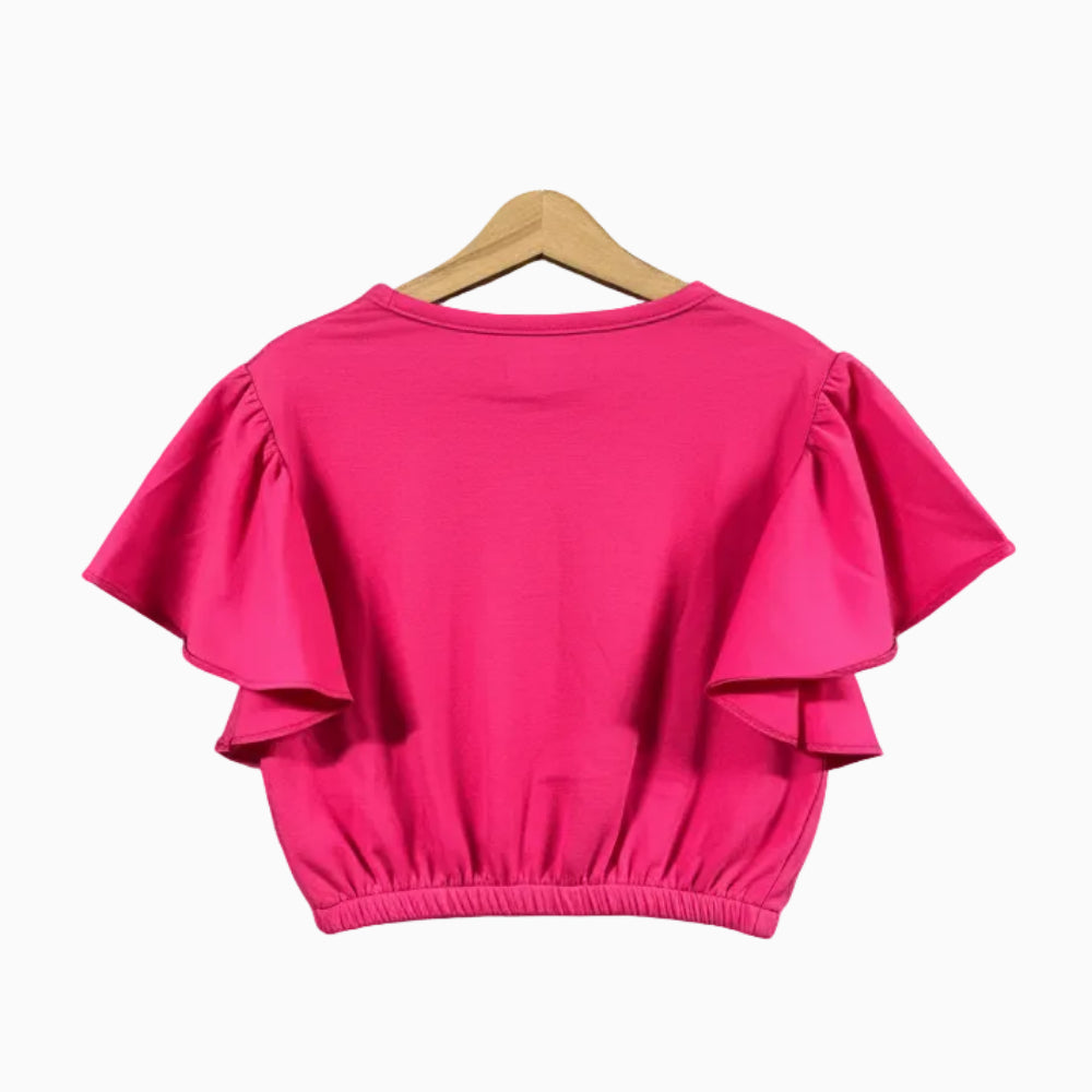 People crop top fucsia con maniche a volant e vita elasticizzata bambina