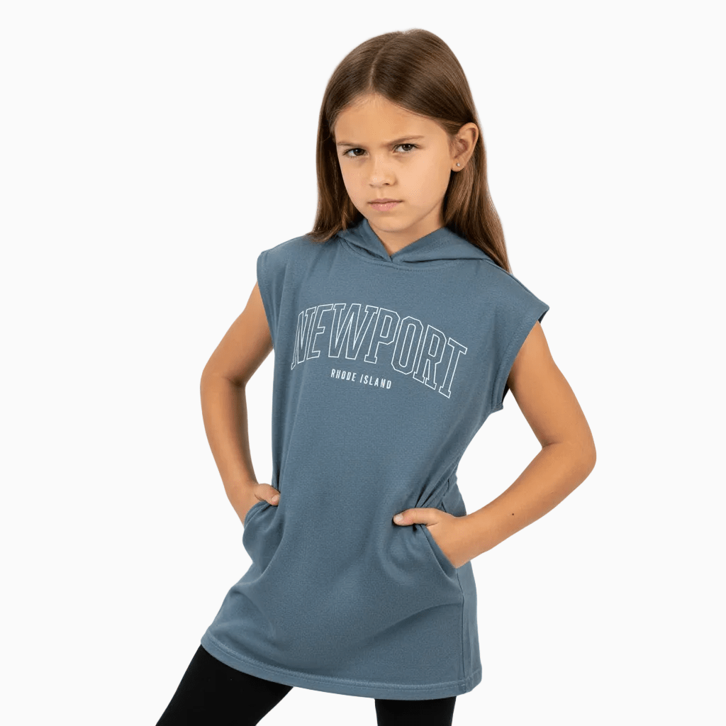 Only vestito bambina in felpa con cappuccio blu