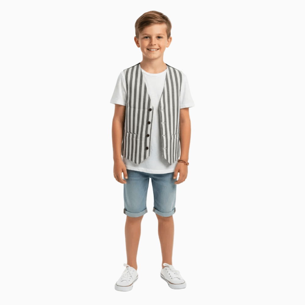 Over-D gilet slim fit righe verticali bianco e grigio bambino - Abbigliamento bambini firmato | CDifferent Outlet