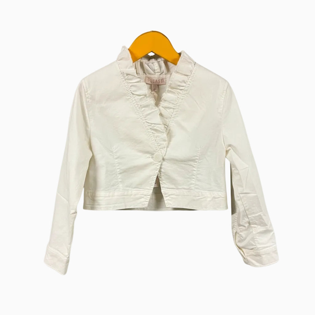 Please giacca cropped bambina panna con rouche