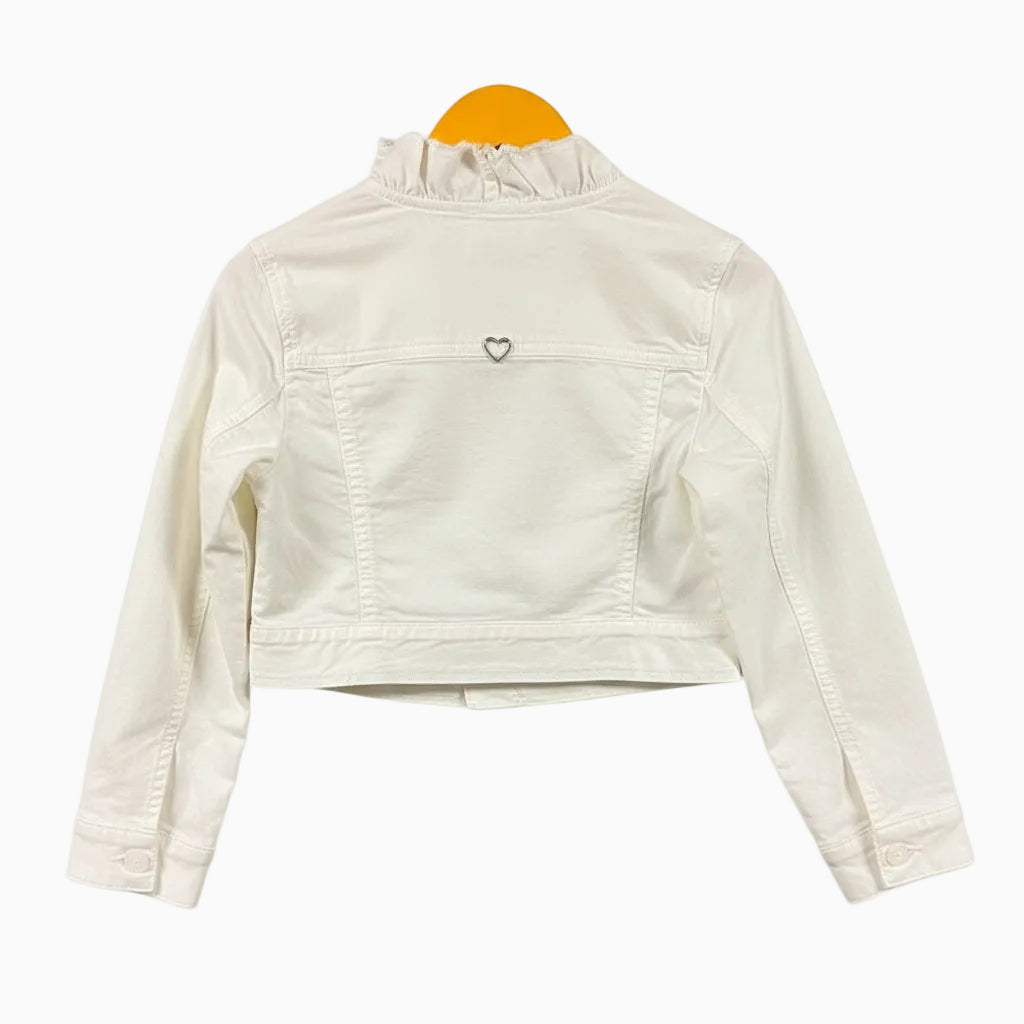 Please giacca cropped bambina panna con rouche