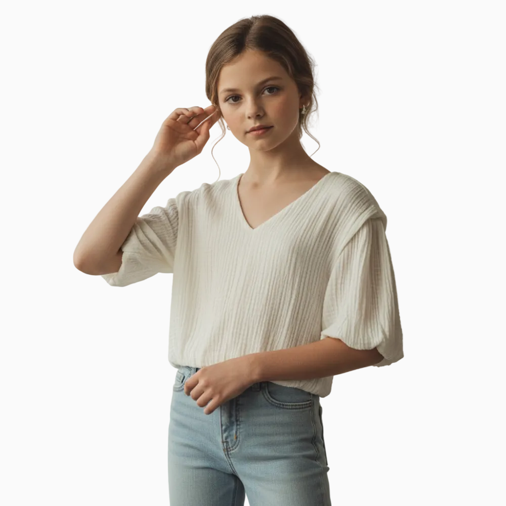 Please top crop panna con maniche a palloncino bambina