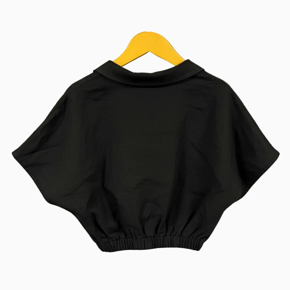 Please blusa nera crop a portafoglio con elastico in vita bambina