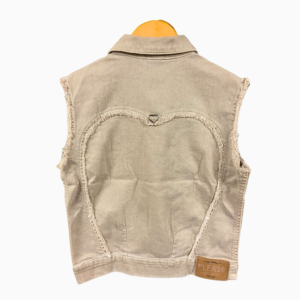 Please gilet in denim per bambina beige con frange