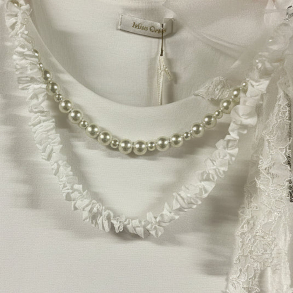 Miss Grant vestito elegante bianco e rosa con perle - Abbigliamento bambini firmato | CDifferent Outlet