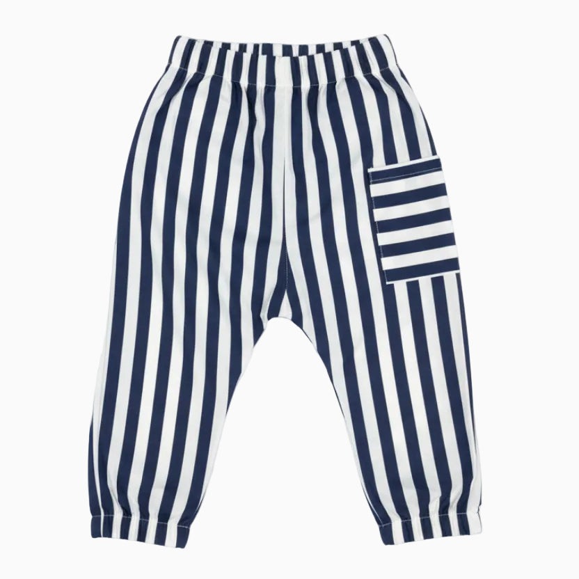 Sarabanda pantalone bambino leggero a righe bianco e blu con tascone - Abbigliamento bambini firmato | CDifferent Outlet