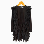 Abito nero bambina con volant e maniche lunghe elasticizzate
