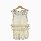 Alice Pi top bambina pizzo e piume panna