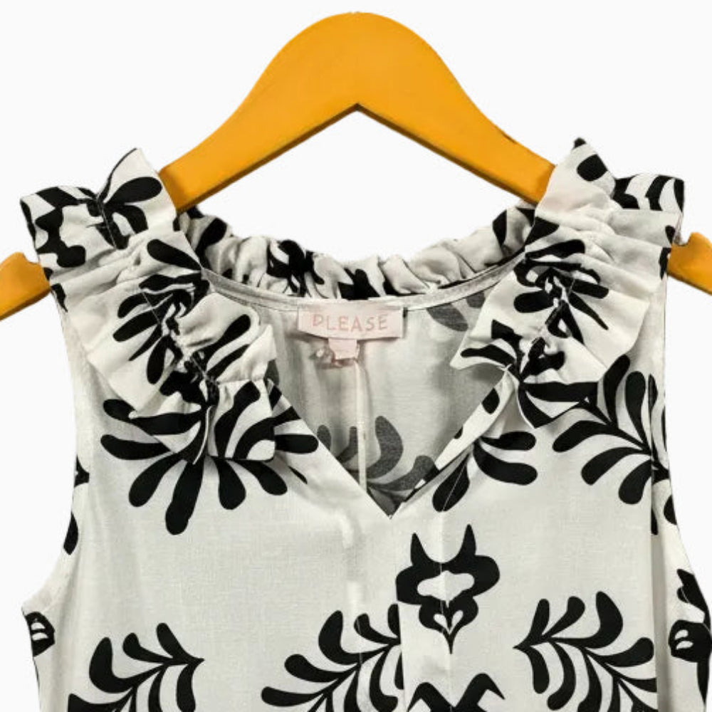 Please vestito bambina bianco e nero lino - Abbigliamento bambini firmato | CDifferent Outlet