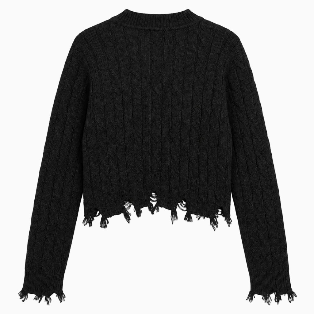 RefrigiWear maglione nero cropped con dettagli strappati bambina | CDifferent Outlet