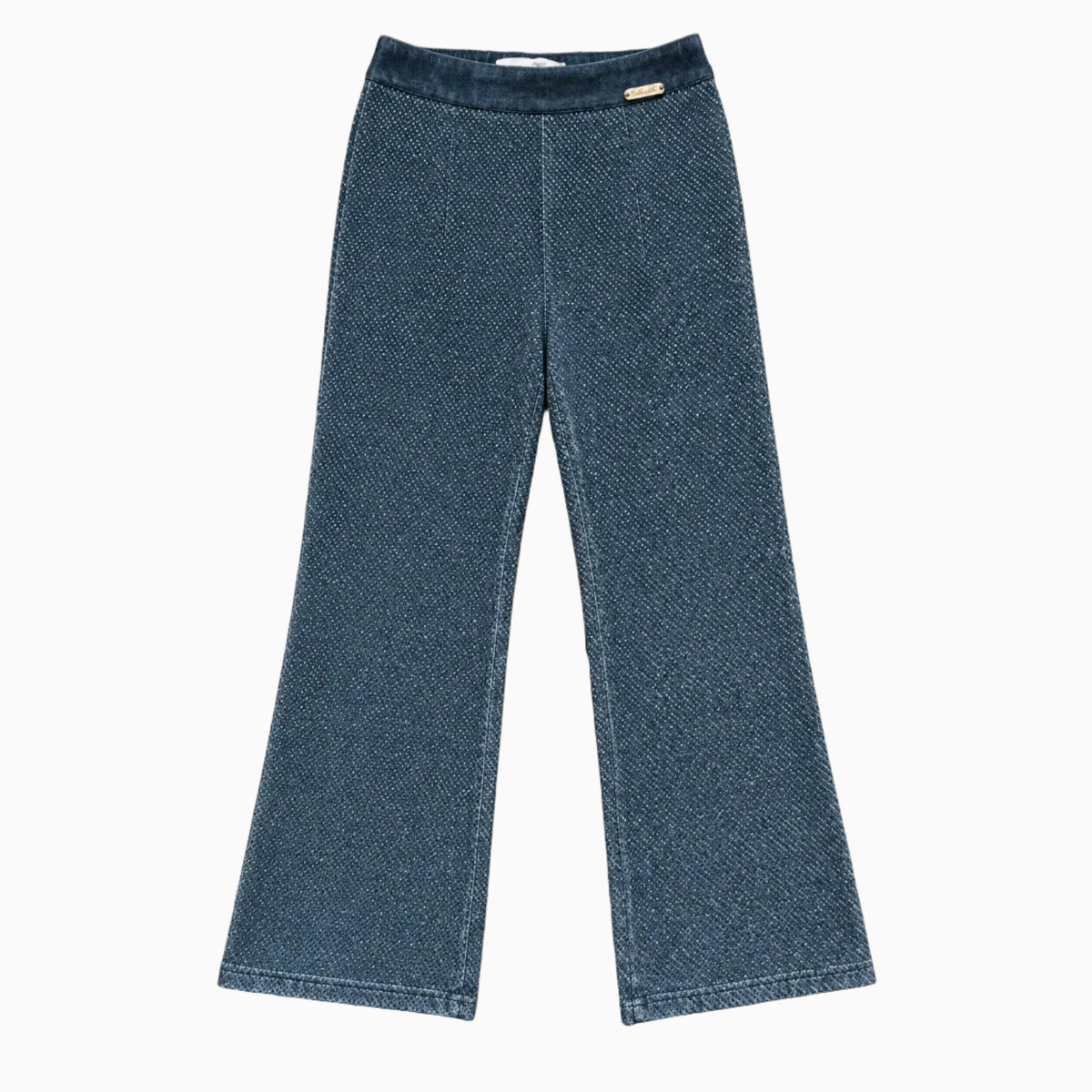 Pantaloni svasati bambina Alice Pi grigio blu metallizzato con vita in velluto